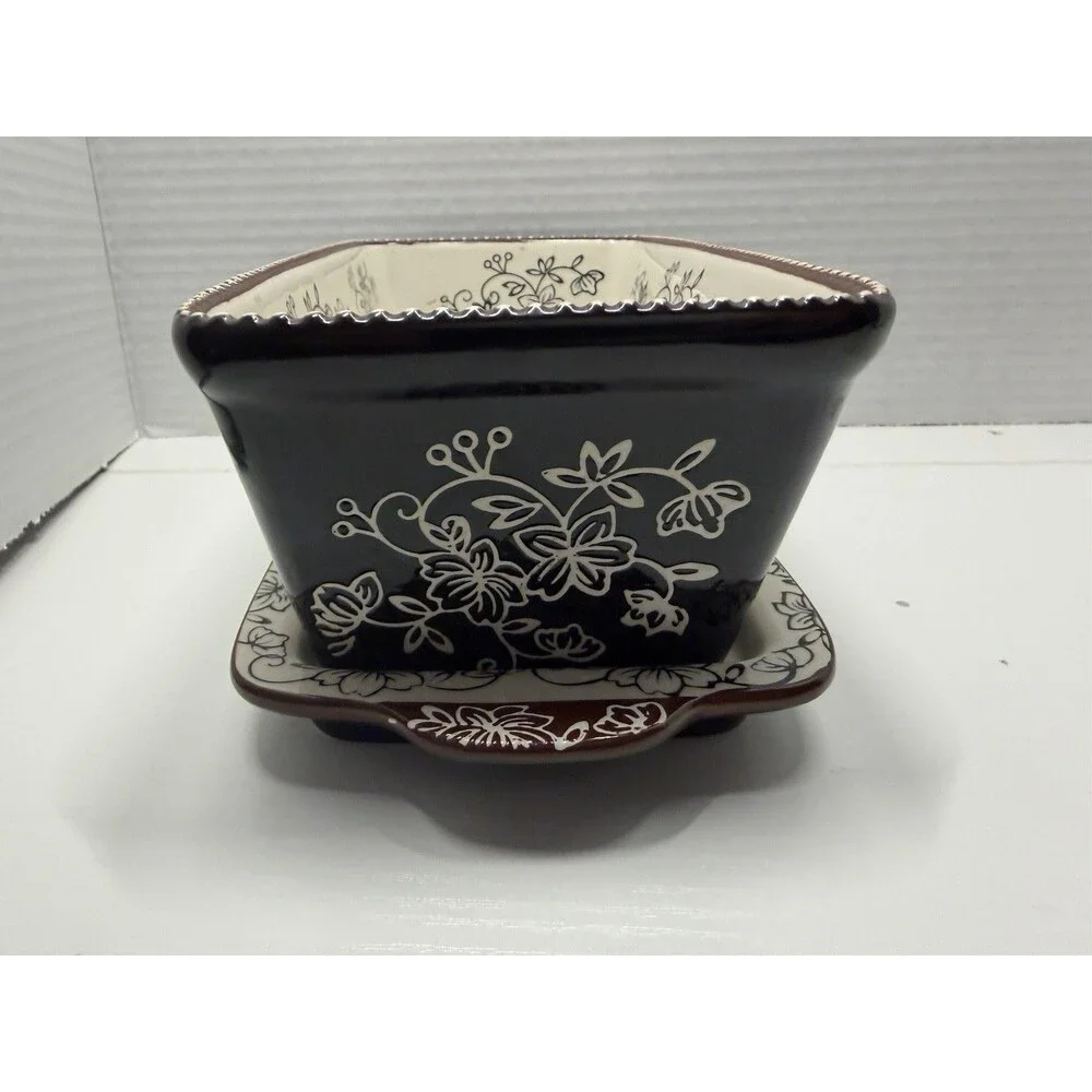 3 Pc TEMP-TATIONS Floral Lace 1 Quart Loaf Bakeware w/Lid & Hotplate